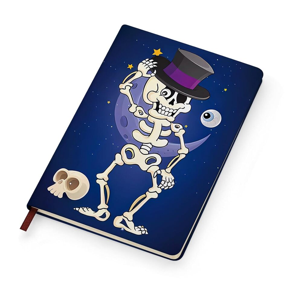 Faux Leather Notebook-Halloween Dancing Skeleton w/ Hat Gift Goth style Journal